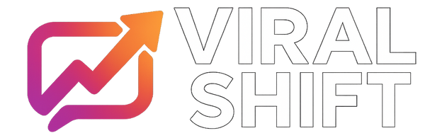 Logo of Viral Shift with colorful arrow design on a white background